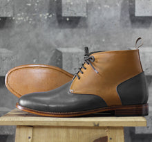 Load image into Gallery viewer, Bespoke Tan Black Chukka Leather Lace Up Boots - leathersguru

