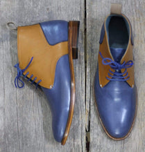 Load image into Gallery viewer, Handmade Tan &amp; Blue Half Ankle Leather Boots - leathersguru

