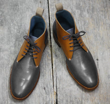 Load image into Gallery viewer, Bespoke Tan Black Chukka Leather Lace Up Boots - leathersguru
