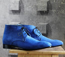 Bespoke Sky Blue Chukka Suede Lace Up Boots - leathersguru