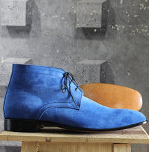 Load image into Gallery viewer, Bespoke Sky Blue Chukka Suede Lace Up Boots - leathersguru
