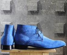 Load image into Gallery viewer, Bespoke Sky Blue Chukka Suede Lace Up Boots - leathersguru
