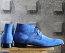 Bespoke Sky Blue Chukka Suede Lace Up Boots - leathersguru