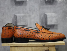 Load image into Gallery viewer, Bespoke Tan Ostrich Leather Tussle Loafer For Men&#39;s - leathersguru

