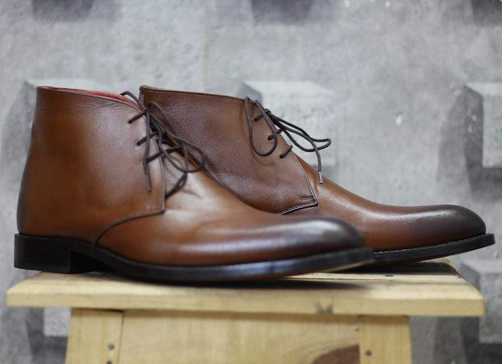 Handmade Brown Half Ankle Leather Lace Up Men's Boot - leathersguru