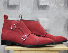 Load image into Gallery viewer, Bespoke Red Suede Chukka Double Monk Strap Boot - leathersguru
