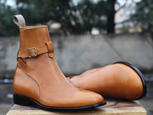 Load image into Gallery viewer, Handmade Brown Leather Jodhpurs Ankle Boot - leathersguru
