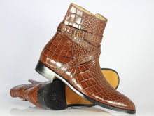 Load image into Gallery viewer, Ankle High Brown Jodhpurs Crocodile Leather Boot - leathersguru
