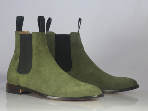 Bespoke Olive Green Suede Chelsea Boots - leathersguru
