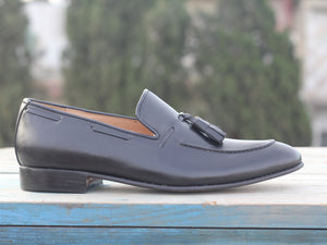 Bespoke Black Tussle Loafer Leather Shoes for Men - leathersguru