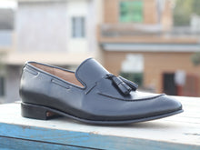 Load image into Gallery viewer, Bespoke Black Tussle Loafer Leather Shoes for Men - leathersguru
