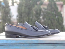 Load image into Gallery viewer, Bespoke Black Tussle Loafer Leather Shoes for Men - leathersguru
