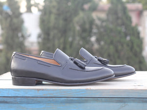 Bespoke Black Tussle Loafer Leather Shoes for Men - leathersguru
