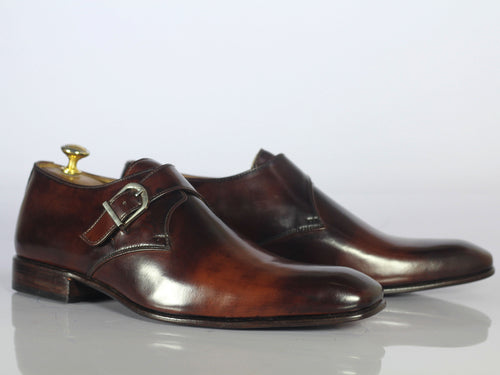 Bespoke Brown Leather Monk Strap Shoes for Men's - leathersguru