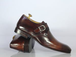 Bespoke Brown Leather Monk Strap Shoes for Men's - leathersguru