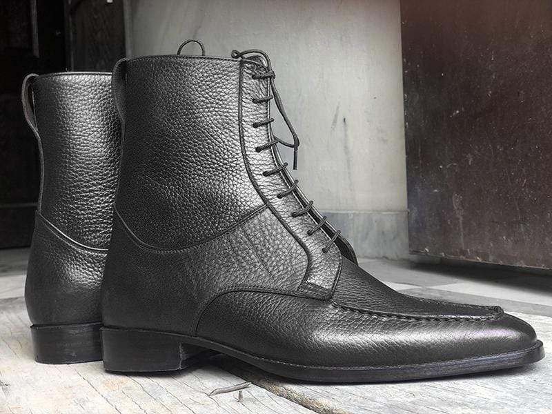Men's Ankle High Black Pebbled Leather Boot - leathersguru