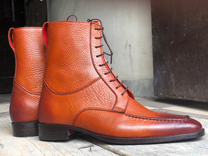 Bespoke Tan Tweed Leather Ankle High Lace Up Boot - leathersguru