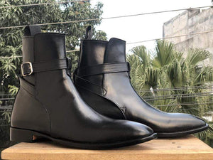 Men's Ankle High Black Jodhpurs Leather Boot - leathersguru