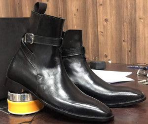 Men's Ankle High Black Jodhpurs Leather Boot - leathersguru