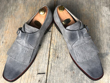 Load image into Gallery viewer, Bespoke Gray Leather Fringe Buckle Up Shoe for Men - leathersguru

