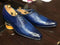 Handmade Blue Leather Brogue Pointed Toe Lace Up Shoe - leathersguru