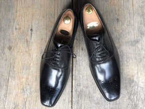 Handmade Black Leather Brogue Pointed Toe Shoe - leathersguru