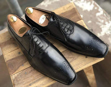 Load image into Gallery viewer, Handmade Black Leather Brogue Pointed Toe Shoe - leathersguru
