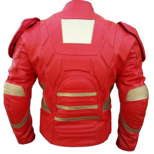 Iron Man Red Real Leather Motorbike Jacket ,Handmade Stylish Men's Jacket
