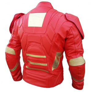 Iron Man Red Real Leather Motorbike Jacket ,Handmade Stylish Men's Jacket