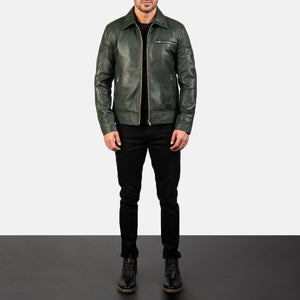 Lavendard Green Leather Biker Jacket For Men's