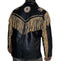 Men's Leather Jacket Western Wear Cowboy Black Beige Fringe Jacket - leathersguru
