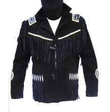 Load image into Gallery viewer, Men&#39;s Fringe Jacket Western Wear Cowboy Black Suede Jacket - leathersguru
