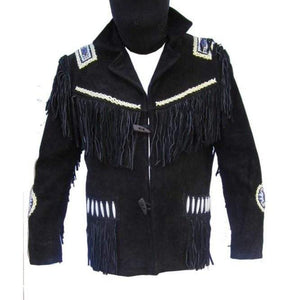 Men's Fringe Jacket Western Wear Cowboy Black Suede Jacket - leathersguru