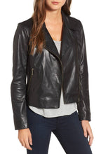 Load image into Gallery viewer, Leather Jacket Women Black Slim Fit Biker Motorcycle Lambskin Leather Jacket - leathersguru
