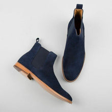 Load image into Gallery viewer, Handmade Men&#39;s Ankle High Suede Navy Blue Chelsea Boot - leathersguru

