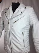 Men's Genuine Lambskin Leather Biker Jacket Motorcycle Style White Color Jacket - leathersguru
