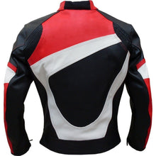 Load image into Gallery viewer, MENS BIKER LEATHER BLACK RED WHITE BIKER LEATHER JACKET FOR MEN&#39;S
