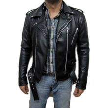 Load image into Gallery viewer, MEN SIGNATURE MOTORCYCLE LEATHER JACKET, MEN LEATHER JACKET
