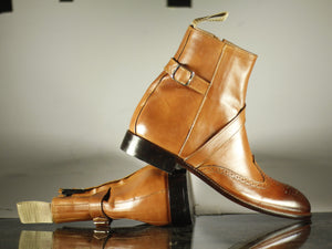 Handmade Ankle High Brown Jodhpurs Leather Boot - leathersguru