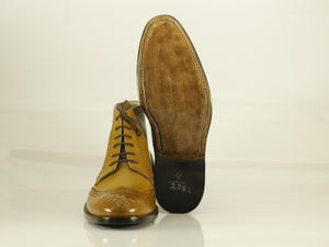 Ankle Lace Up Boot Mustard Colour Wing Tip Style For Men's