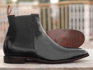 Bespoke Ankle High Black Chelsea Leather Boot - leathersguru