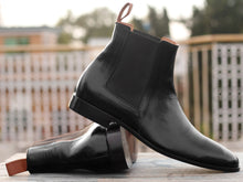 Load image into Gallery viewer, Bespoke Ankle High Black Chelsea Leather Boot - leathersguru
