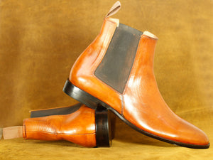 Handmade Brown Leather Chelsea Ankle Boot, Men's Formal Boot