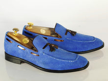 Load image into Gallery viewer, Handmade Royal Blue Suede Moccasins Loafer Shoes - leathersguru
