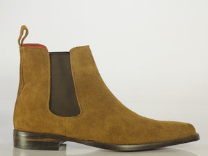 Handmade Ankle Brown Chelsea Suede Boot For Men,s - leathersguru