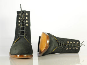 Ankle High Black Cap Toe Lace Up Suede Boots - leathersguru