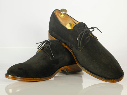 Bespoke Black Suede Lace Up Shoes for Men's - leathersguru