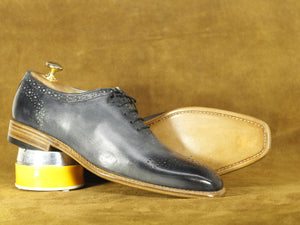  Bespoke Grey Brogue Lace Up Shoes, Men's Dress Shoes