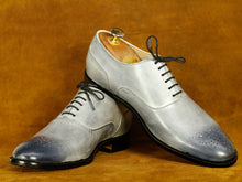 Load image into Gallery viewer,  Bespoke Grey Brogue Lace Up Shoes, Men&#39;s Oxford Shoes
