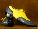 Two Tone Gray Yellow Leather Lace Up Shoes For Men's